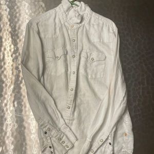 Men’s Western Linen Shirt White Size L